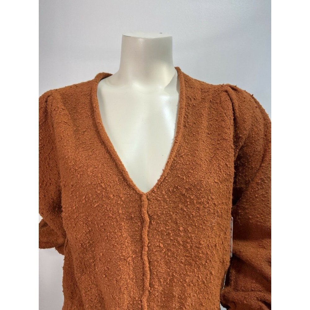 Free People Womens Sweater Reverie V-neck Sweater In Burnt Butter Size Small NEW - Picture 2 of 8